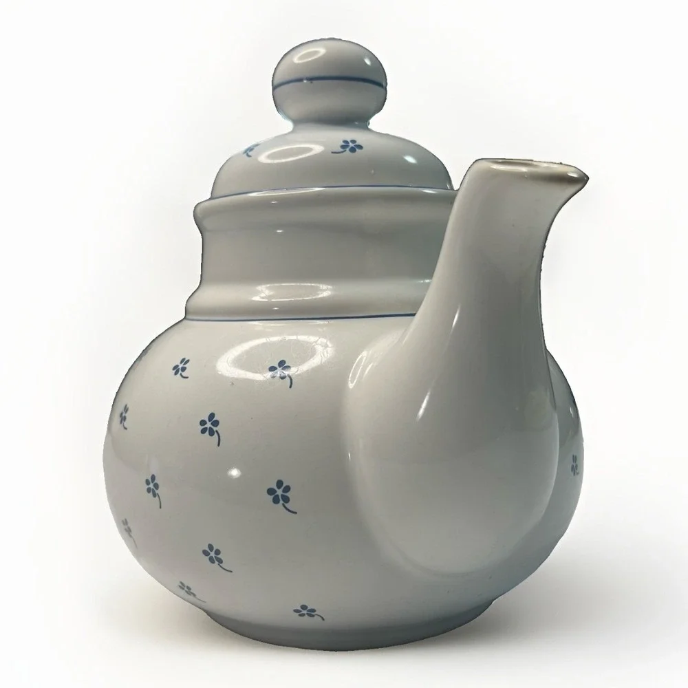 Vintage Sodahl Denmark Daisy Blue Floral Teapot Made in Germany w/Lid